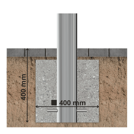 RVS parkeerpaal Ø102 mm, verankerd in beton met een diepte van 400 mm.