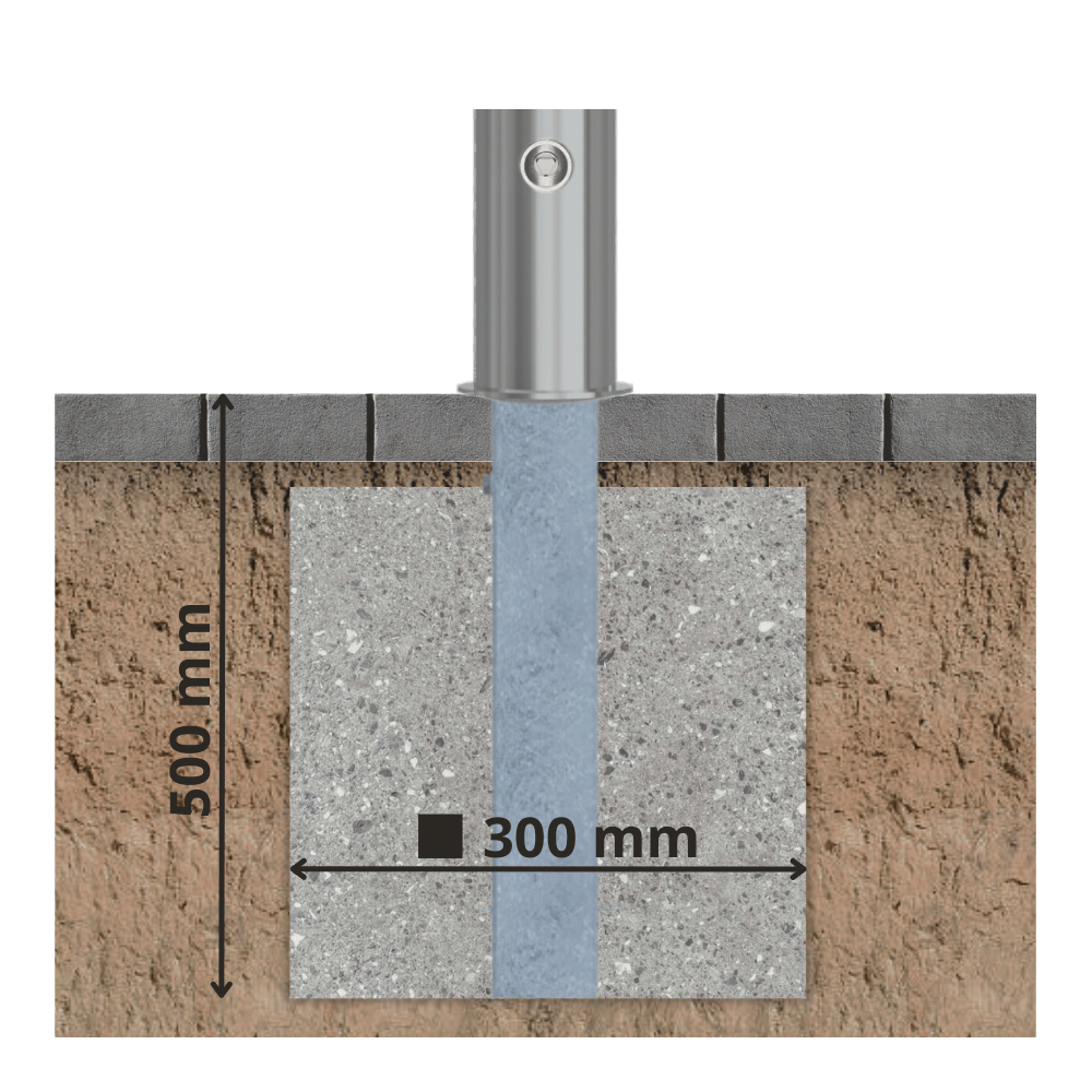 Uitneembare afzetpaal RVS | Ø102 x 900 mm | Met slot opties