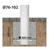 Wit-groene aanrijdbeveiliging paal Ø76-102 mm, ingegraven met 400x400 mm fundering.