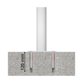 Witte beschermpaal Ø60 mm met betonverankering, 120 mm diep.