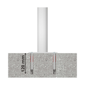 Witte beschermpaal Ø60 mm met betonverankering, 120 mm diep, voor professionele installatie.