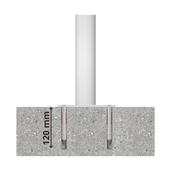 Witte beschermpaal Ø60 mm met betonverankering, 120 mm diep, voor professionele installatie.