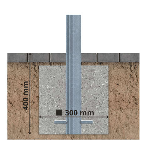 Verzinkt-blauwe beschermpaal Ø76 mm, 400 mm diep in betonfundering van 300 mm breed.