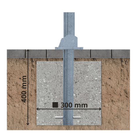 Verzinkte neerklapbare afzetpaal Ø60 mm, ingegraven in 400x300 mm betonfundering.