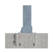 Verzinkte neerklapbare parkeerpaal, 70x70 mm, met 120 mm diepe verankering in beton.