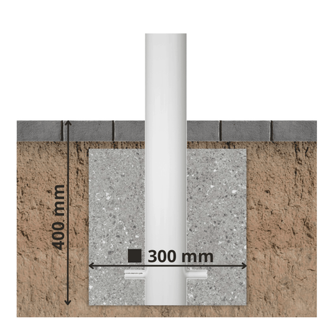 Witte parkeerpaal Ø89 mm, verankerd in beton, met afmetingen van 400x300 mm.