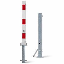 Neerklapbare afzetpaal 70x70 mm in wit-rood of verzinkt met driekant- of cilinderslot