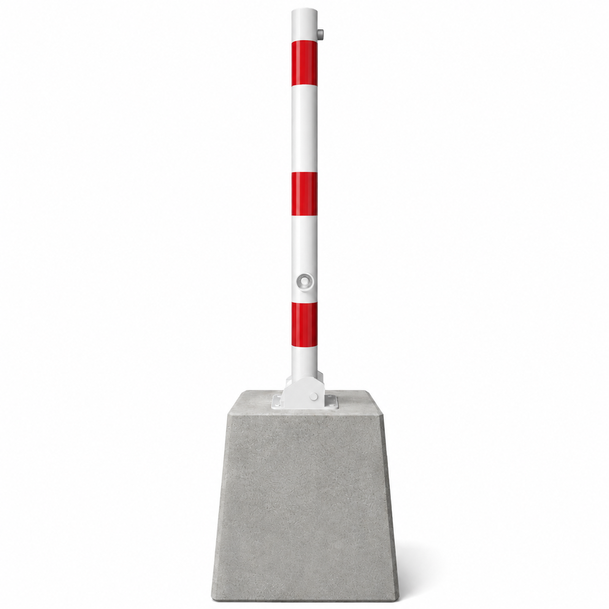 Afzetpaal met betonvoet Ø60 mm neerklapbaar met slot in wit-rood of verzinkt