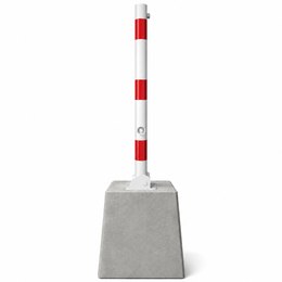 Afzetpaal met betonvoet Ø60 mm neerklapbaar met slot in wit-rood of verzinkt