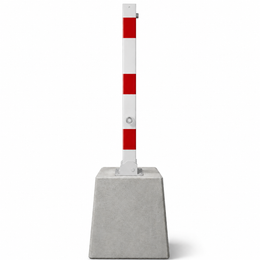 Parkeerpaal met betonvoet 70x70 mm neerklapbaar met slot in wit-rood of verzinkt