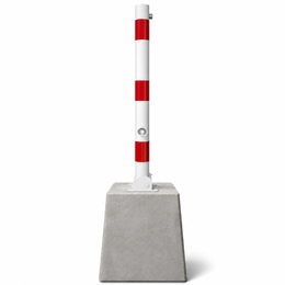 Parkeerpaal met betonvoet Ø76 mm neerklapbaar met slot in wit-rood of verzinkt