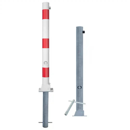 Neerklapbare afzetpaal Ø76 mm | Wit-rood of verzinkt | Met slot opties