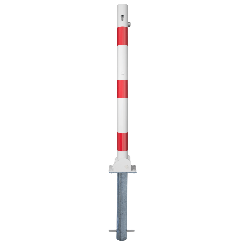 Neerklapbare afzetpaal Ø60 mm | Wit-rood of verzinkt | Met slot opties