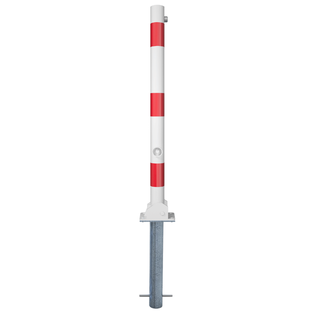 Neerklapbare afzetpaal Ø60 mm | Wit-rood of verzinkt | Met slot opties