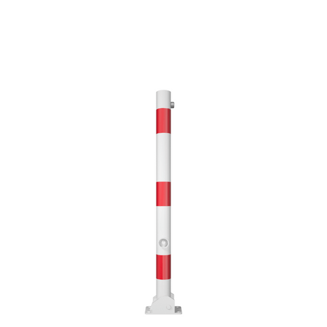 Wit-rode neerklapbare afzetpaal Ø60 mm met driekantslot en voetplaat.