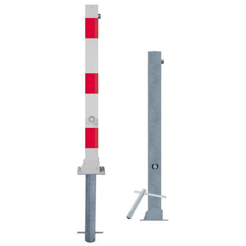 Neerklapbare afzetpaal 70x70 mm | Wit-rood of verzinkt | Met slot opties