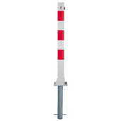 Wit-rode neerklapbare afzetpaal 70x70 mm met cilinderslot en betonverankering.