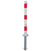 Wit-rode neerklapbare afzetpaal 70x70 mm met driekantslot en betonverankering.