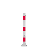 Wit-rode neerklapbare afzetpaal 70x70 mm met driekantslot en voetplaat.