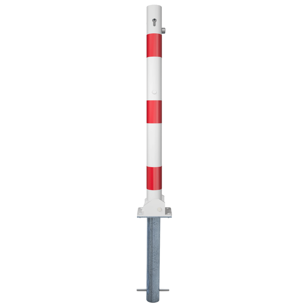 Neerklapbare afzetpaal Ø76 mm | Wit-rood of verzinkt | Met slot opties
