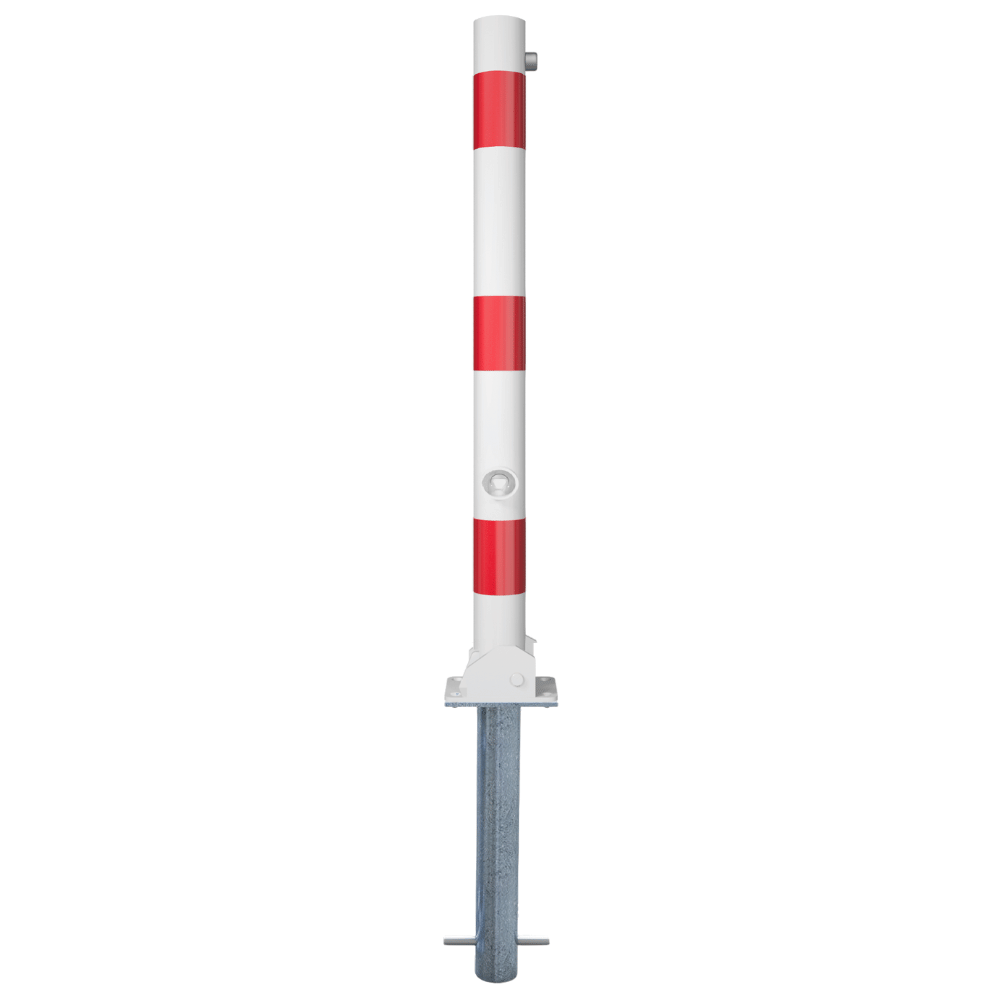 Neerklapbare afzetpaal Ø76 mm | Wit-rood of verzinkt | Met slot opties
