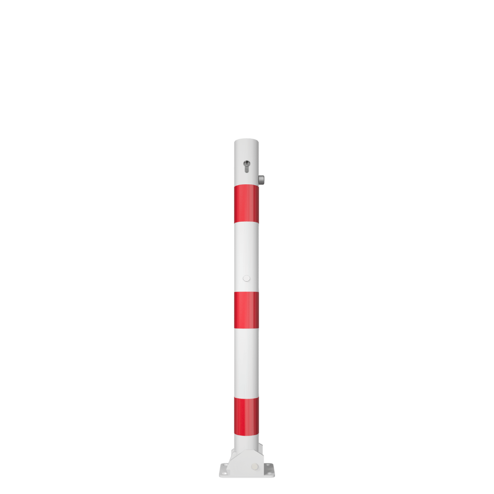 Neerklapbare afzetpaal Ø76 mm | Wit-rood of verzinkt | Met slot opties