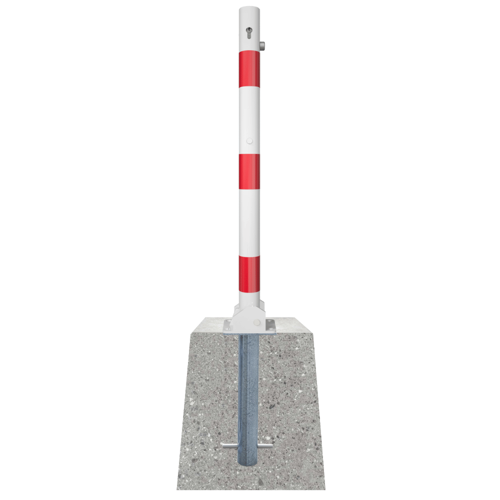 Neerklapbare afzetpaal Ø60 mm met betonvoet | Wit-rood of verzinkt