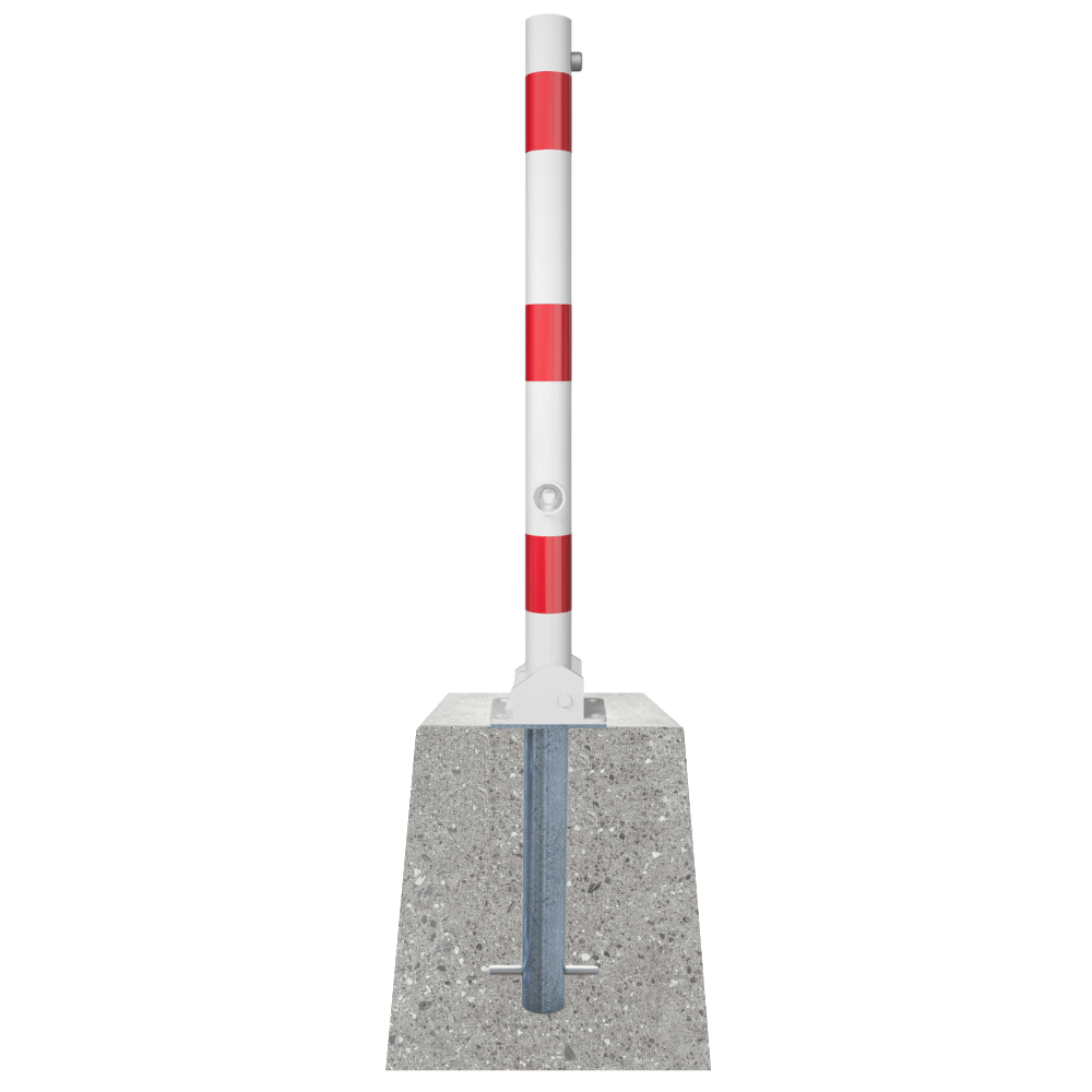 Neerklapbare afzetpaal Ø60 mm met betonvoet | Wit-rood of verzinkt