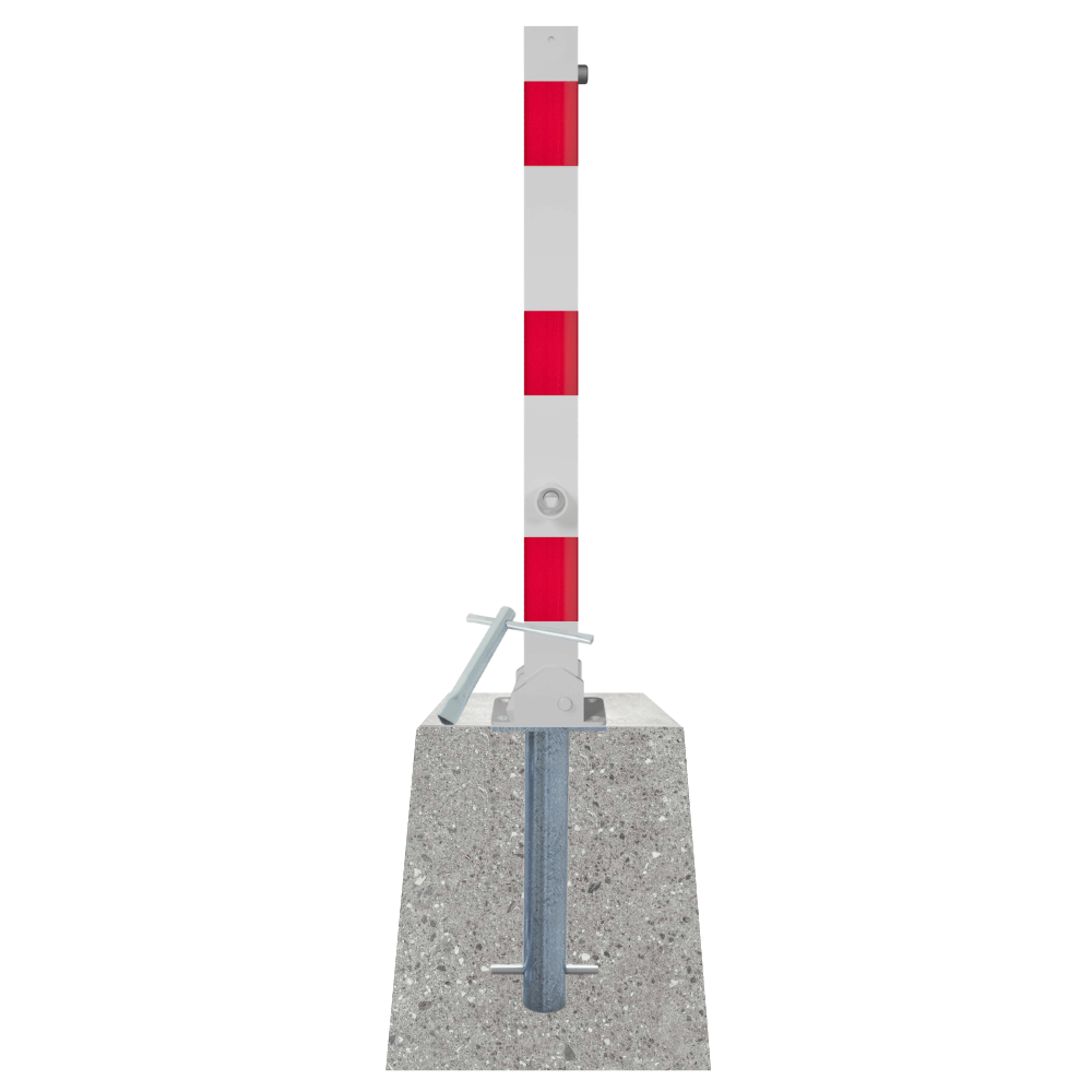 Neerklapbare afzetpaal 70x70 mm wit-rood met betonvoet