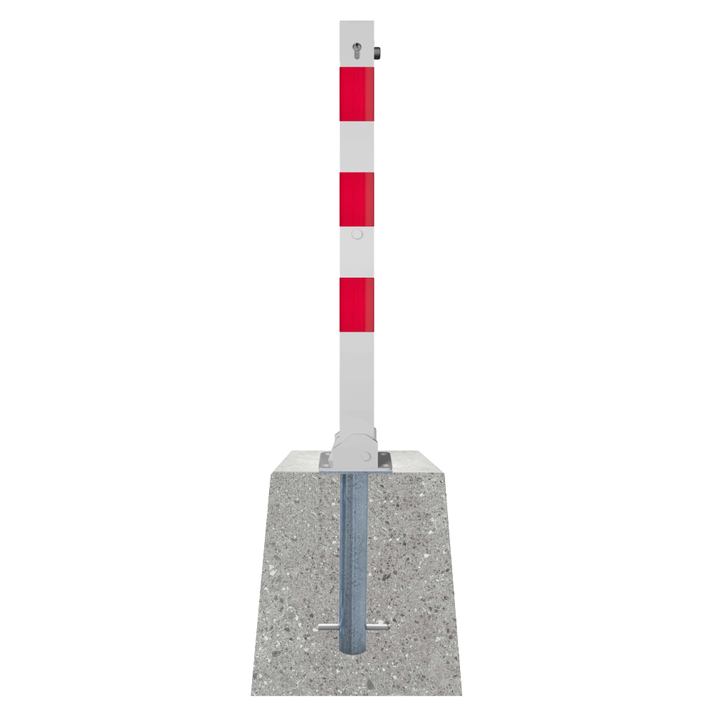 Neerklapbare afzetpaal 70x70 mm met betonvoet | Wit-rood of verzinkt