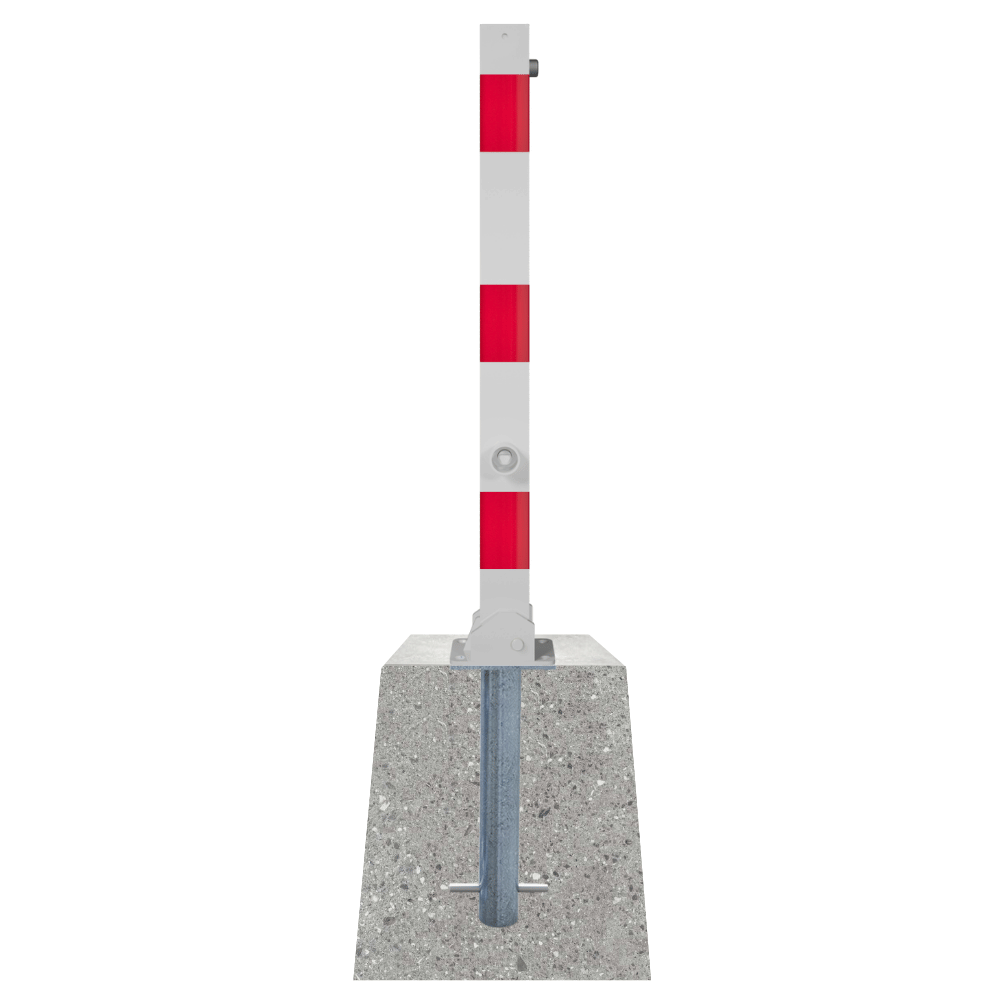 Neerklapbare afzetpaal 70x70 mm met betonvoet | Wit-rood of verzinkt