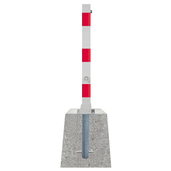 Wit-rode neerklapbare afzetpaal 70x70 mm met driekantslot en betonvoet.