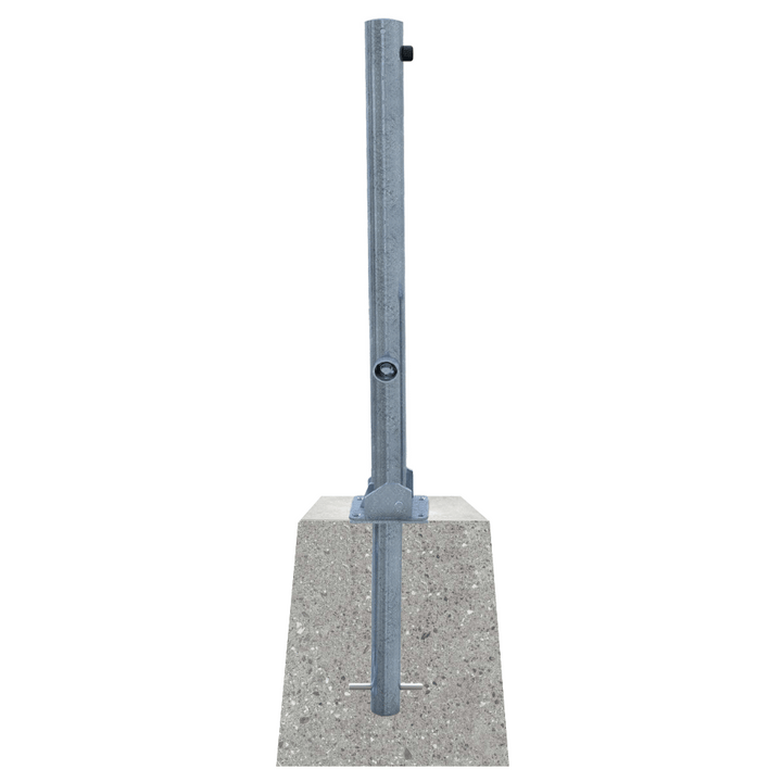 Neerklapbare afzetpaal Ø76 mm met betonvoet | Wit-rood of verzinkt