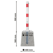 Neerklapbare afzetpaal Ø76 mm met betonvoet | Wit-rood of verzinkt