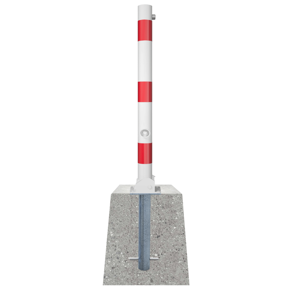 Neerklapbare afzetpaal Ø76 mm met betonvoet | Wit-rood of verzinkt