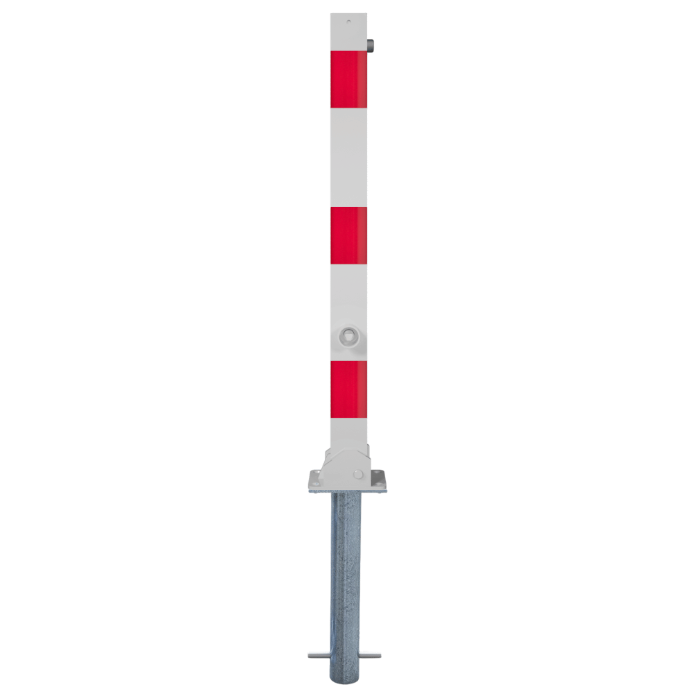 Neerklapbare parkeerpaal 70x70 mm | Wit-rood of verzinkt | Met slot opties