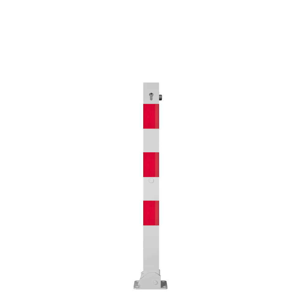 Neerklapbare parkeerpaal 70x70 mm | Wit-rood of verzinkt | Met slot opties