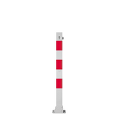 Wit-rode neerklapbare parkeerpaal 70x70 mm met cilinderslot en voetplaat.