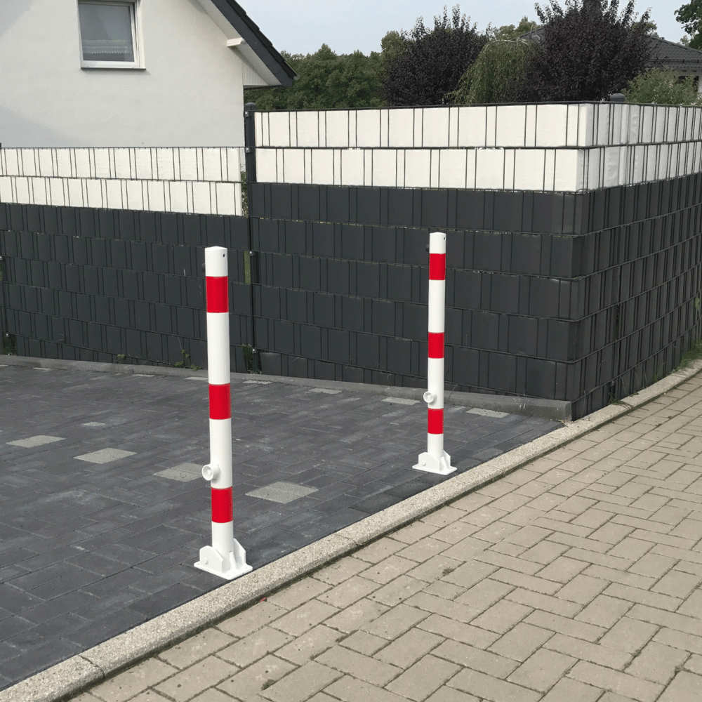 Neerklapbare parkeerpaal Ø76 mm | Wit-rood of verzinkt | Met slot opties