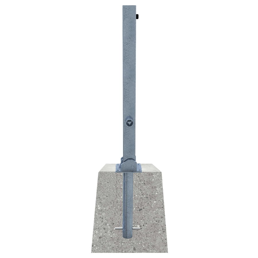 Neerklapbare parkeerpaal 70x70 mm met betonvoet | Wit-rood of verzinkt
