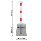 Neerklapbare parkeerpaal Ø76 mm met betonvoet | Wit-rood of verzinkt