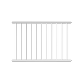 Wit veiligheidsrailing paneel, 1500 mm lang, met verticale spijlen en horizontale liggers.