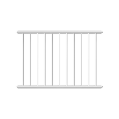 Wit veiligheidsrailing paneel, 1500 mm lang, met verticale spijlen en horizontale liggers.