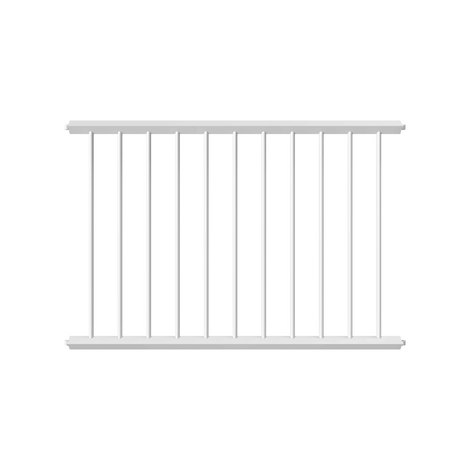 Wit veiligheidsrailing paneel, 1500 mm lang, met verticale spijlen en horizontale liggers.