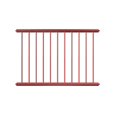 Rood veiligheidsrailing paneel, 1500 mm lang, met verticale spijlen en horizontale stangen.