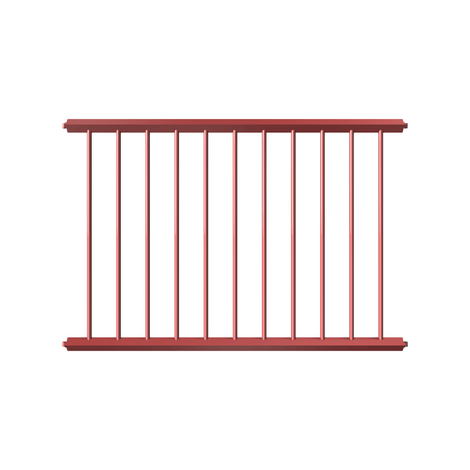 Rood veiligheidsrailing paneel, 1500 mm lang, met verticale spijlen en horizontale stangen.