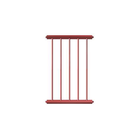Rood veiligheidsrailing paneel, 750 mm, met verticale spijlen en horizontale bevestigingsbalken.