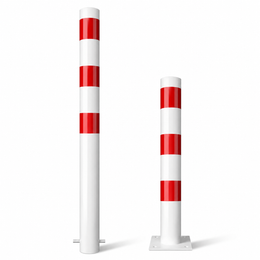 Parkeerpaal Ø102 mm in wit-rood voor verankering in beton of met voetplaat