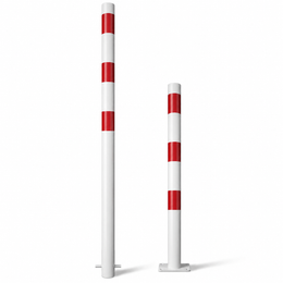 Parkeerpaal Ø60 mm in wit-rood voor verankering in beton of met voetplaat