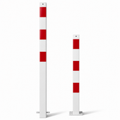 Witte en rood gestreepte parkeerpalen, 70x70 mm, voor verankering in beton of met voetplaat